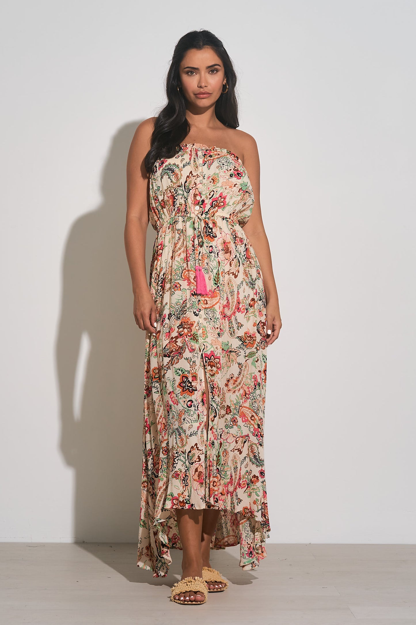 ELAN SP24 Maxi Strplss Frnt Slit Selected Color: pink floral