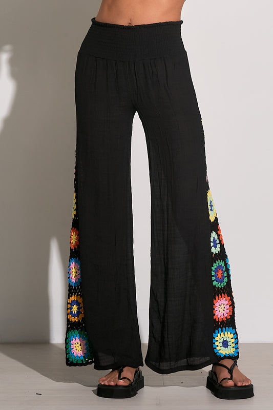 ELAN SP24 Pants w/Crochet Panel IN BLACK