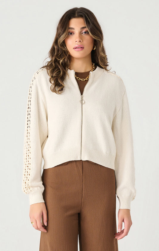 DEX CROCHET SLV SWEATER BOMBER IN IVORY