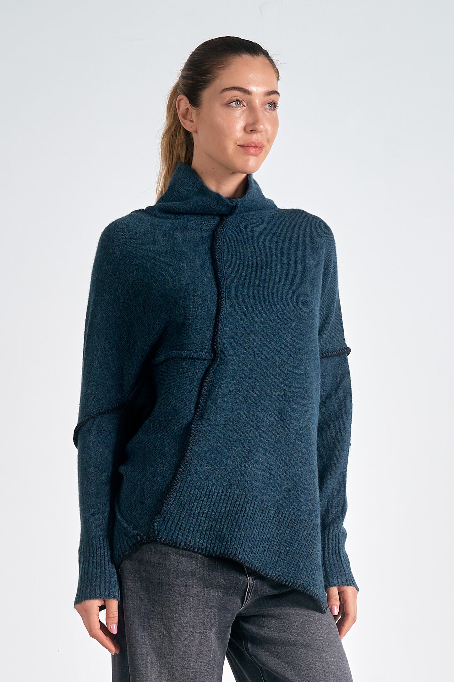 ELAN Sweater Tnk Asymetrical  in  TEAL BLUE