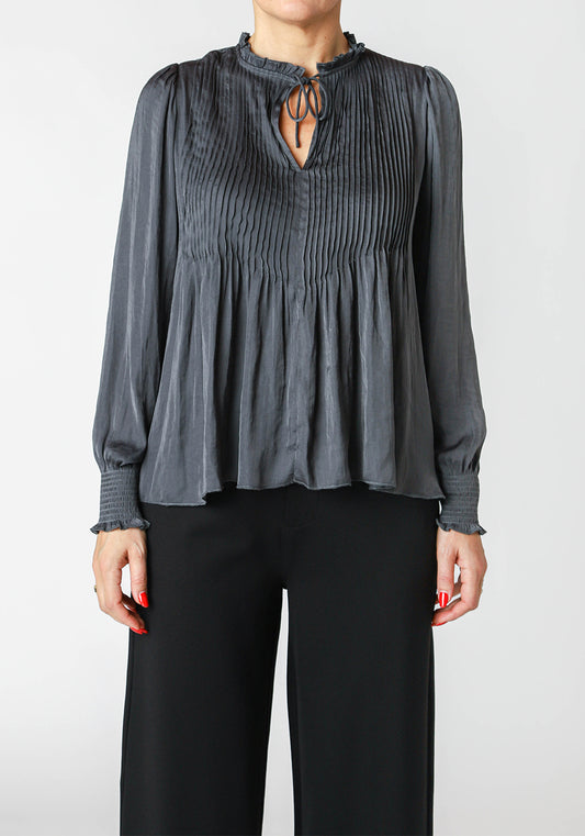 DEX PINTUCK BLOUSE IN COAL