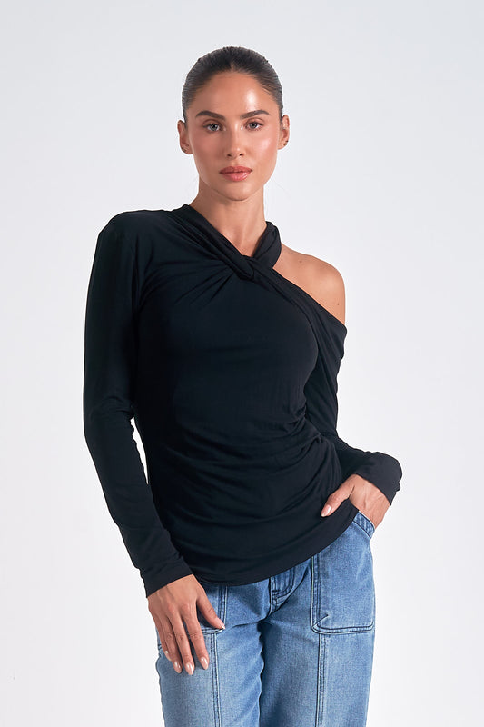 ELAN  Top L/S Off 1-Shlder IN BLACK