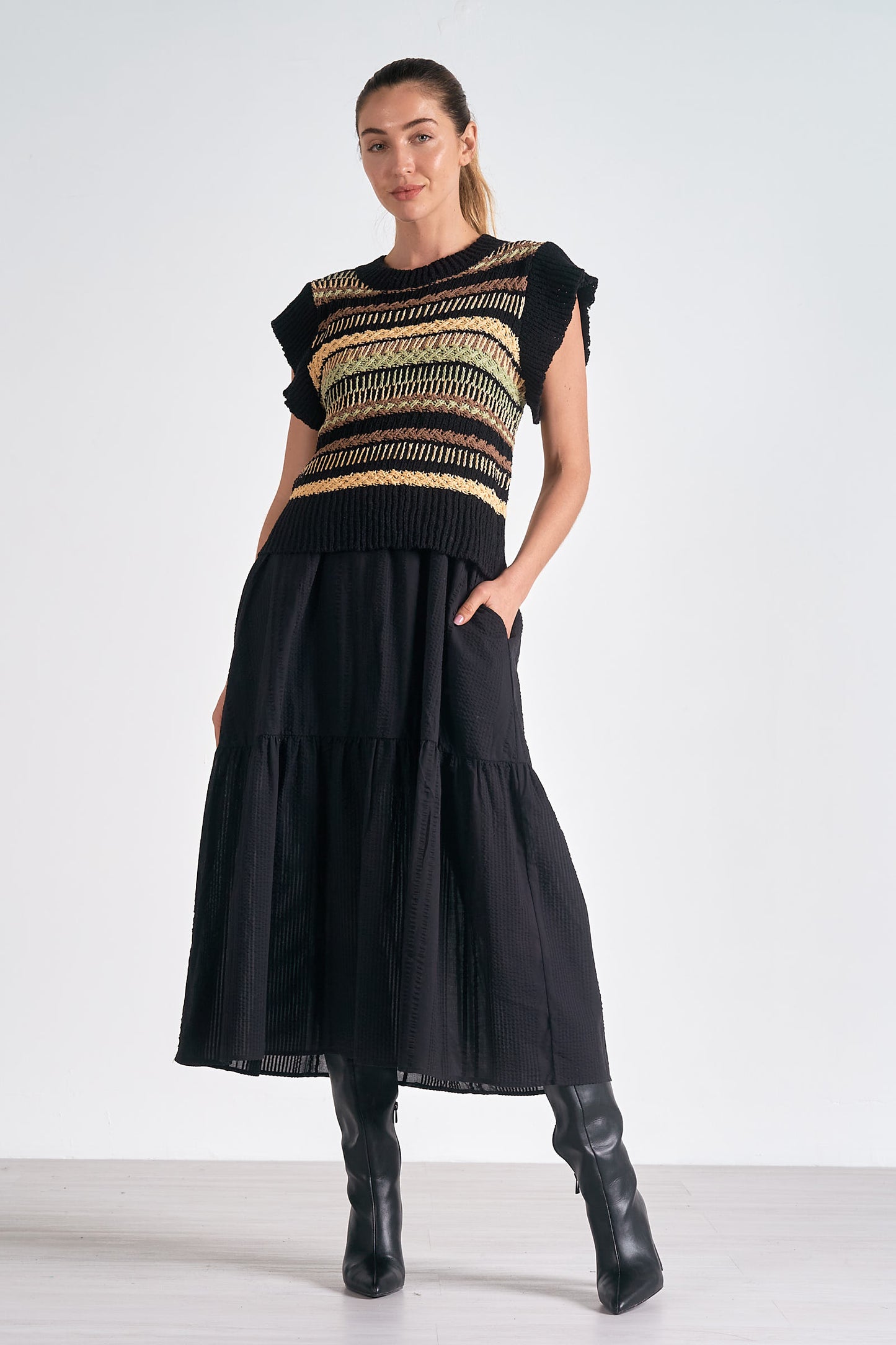 ELAN Dress Midi Crew Nk WOVEN