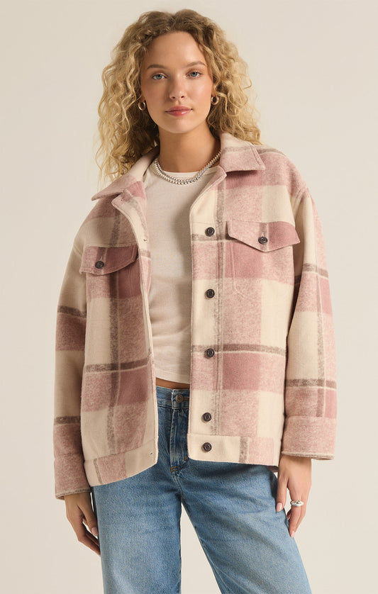 Z SUPPLY Preston Knit Plaid Jacket IN SEA SALT