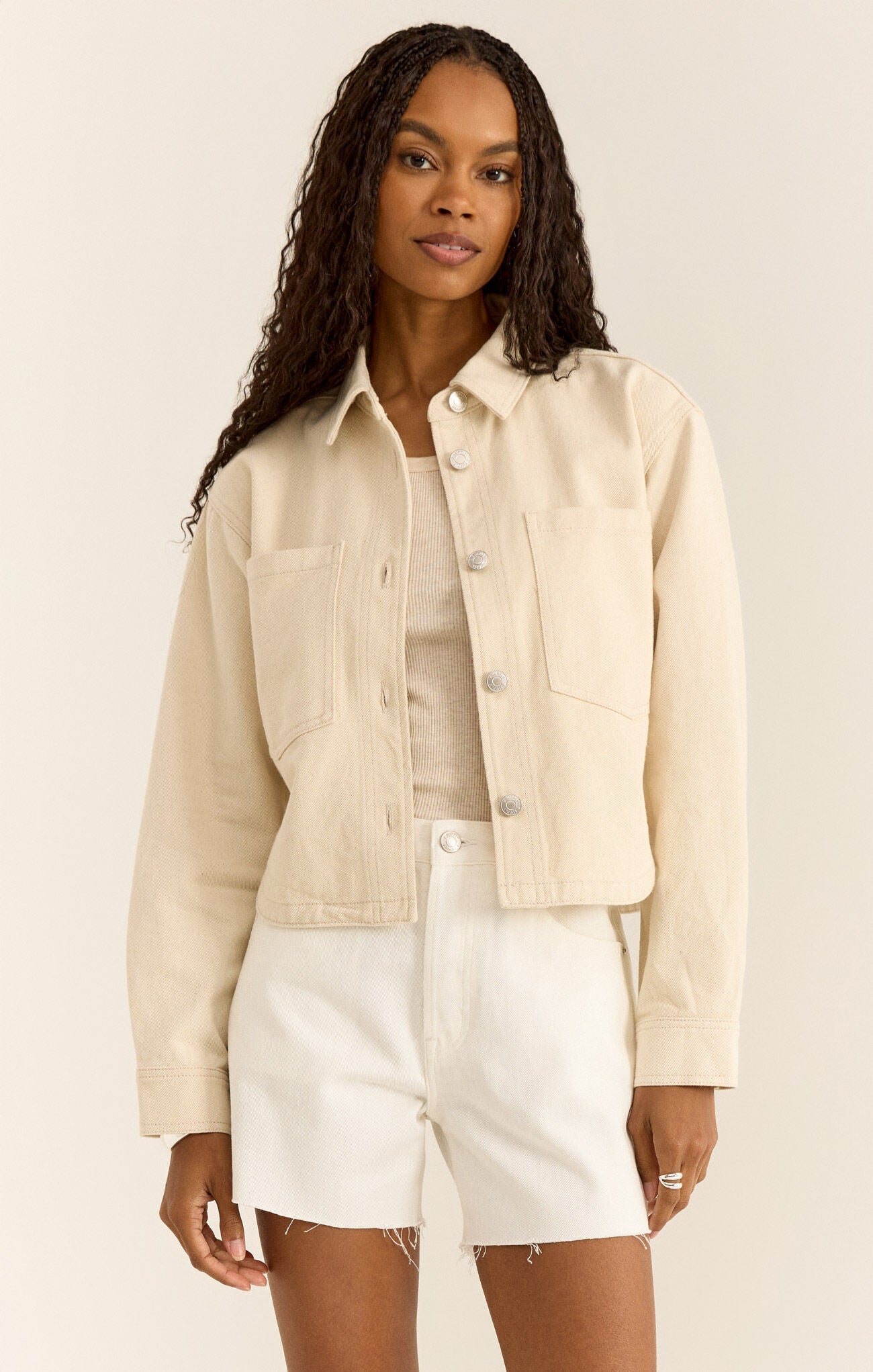 Z SUPPLY Cropped Denim Jacket IN SANDSHELL