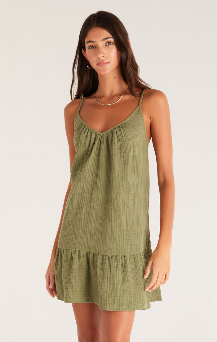 Z SUPPLY Amalia Gauze Dress IN OLIVE AND BLACK