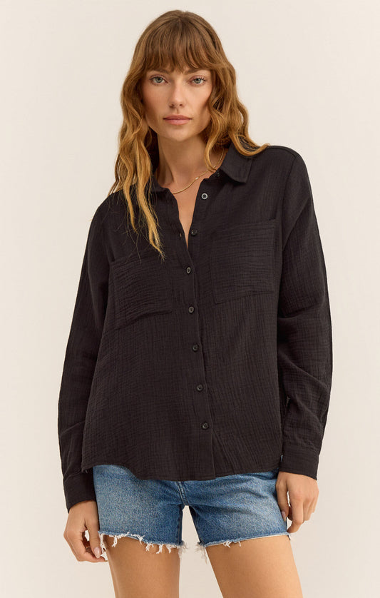 Z SUPPLY Kaili Button Up Gauze Top IN BLACK