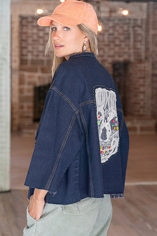 SKELETON EMBROIDERY DENIM JACKET