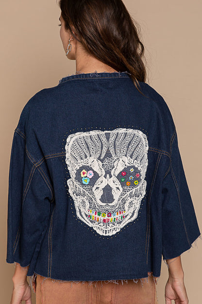 SKELETON EMBROIDERY DENIM JACKET