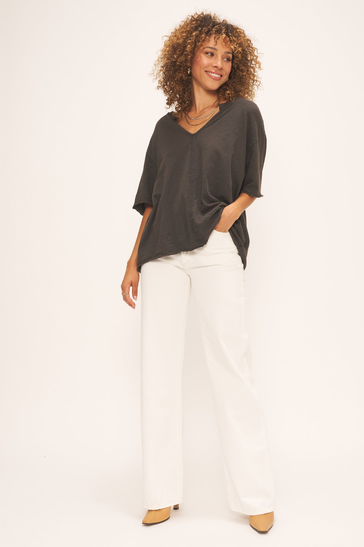 PROJECT SOCIAL T GEORGIA NOTCH NECK SLUB TEE IN BLACK