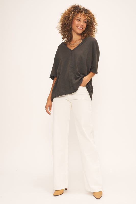 PROJECT SOCIAL T GEORGIA NOTCH NECK SLUB TEE IN BLACK
