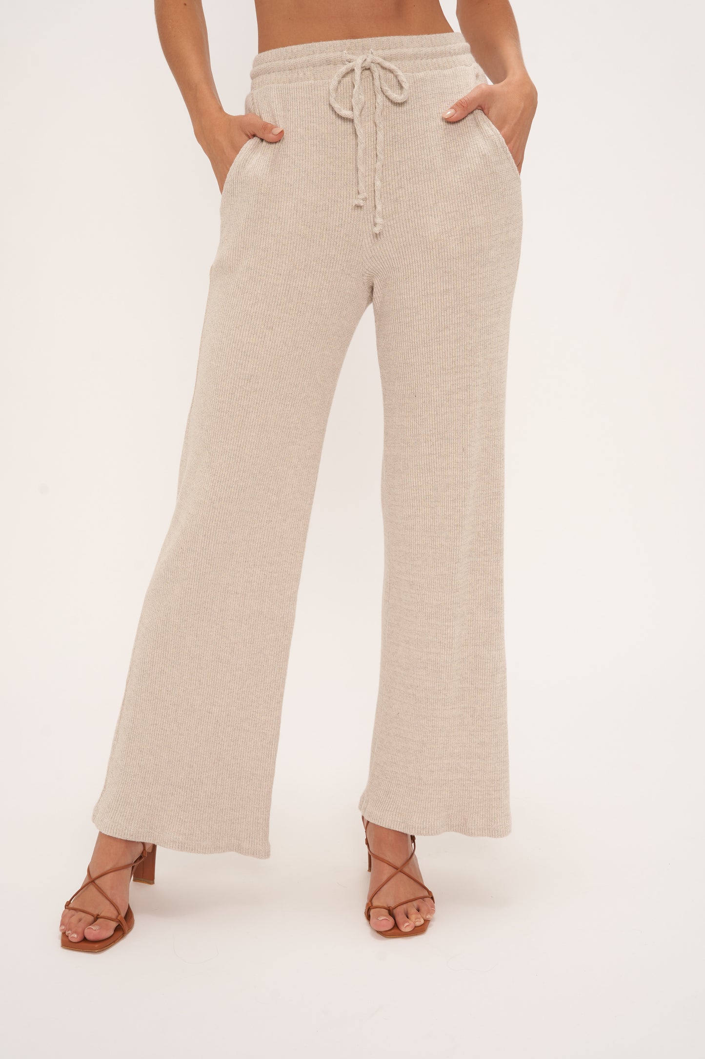 PROJECT SOCIAL T JOANNA HEATHERED RIB WIDE LEG PANT