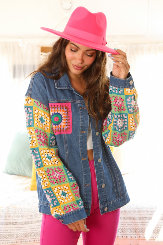 Color Block Denim & Crochet Jacket