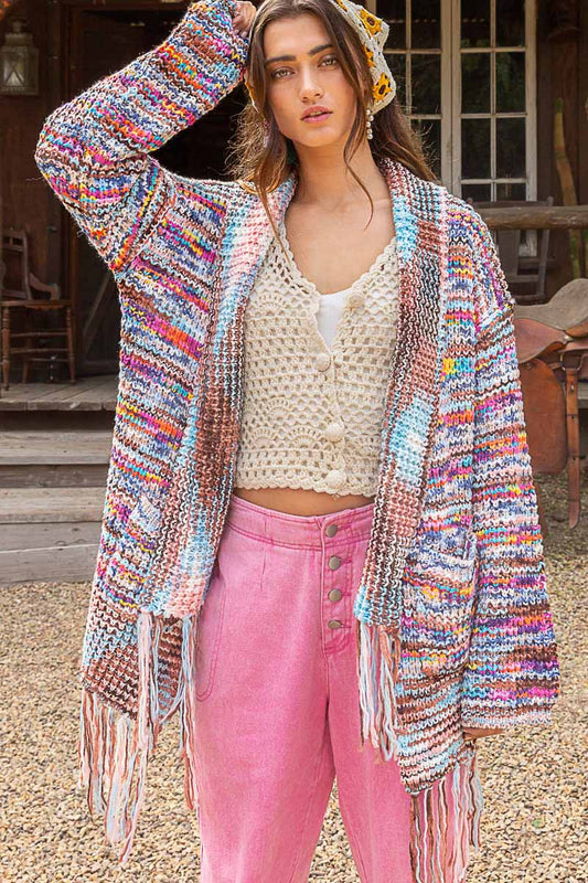 MULTICOLOR FRINGE CARDIGAN