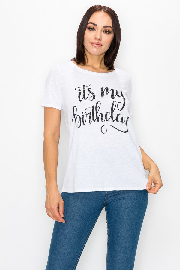 Its My Birthday Graphic Print Mineral Wash Short Sleeve