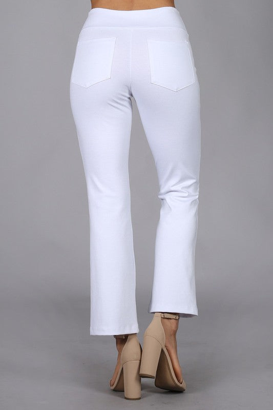 WHITE CAPRI PANTS WITH SLIGHT BELL FLARE