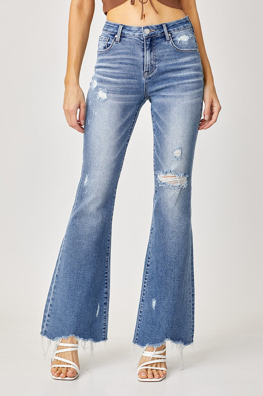 RISEN MID-RISE FLARE JEANS