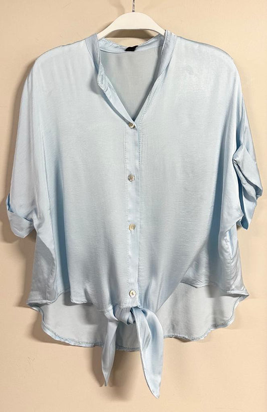 SKY BLUE TIE FRONT S/S SHIRT