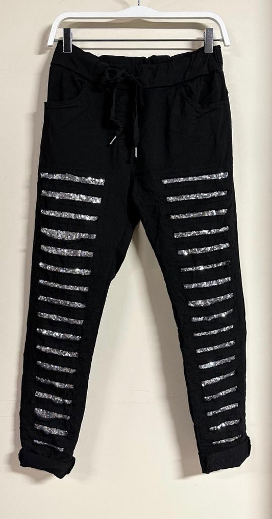 SEQUIN STRIPE CRINKLE JOGGER