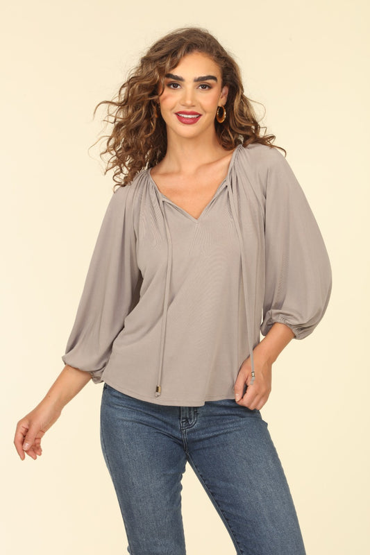 VERONICA M ITY SPLIT NK TOP IN CHAI CUPRO