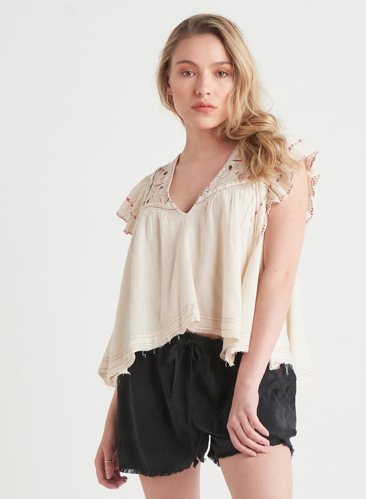 DEX SP22 EMBROIDERED UNEVEN HEM TOP 1923020