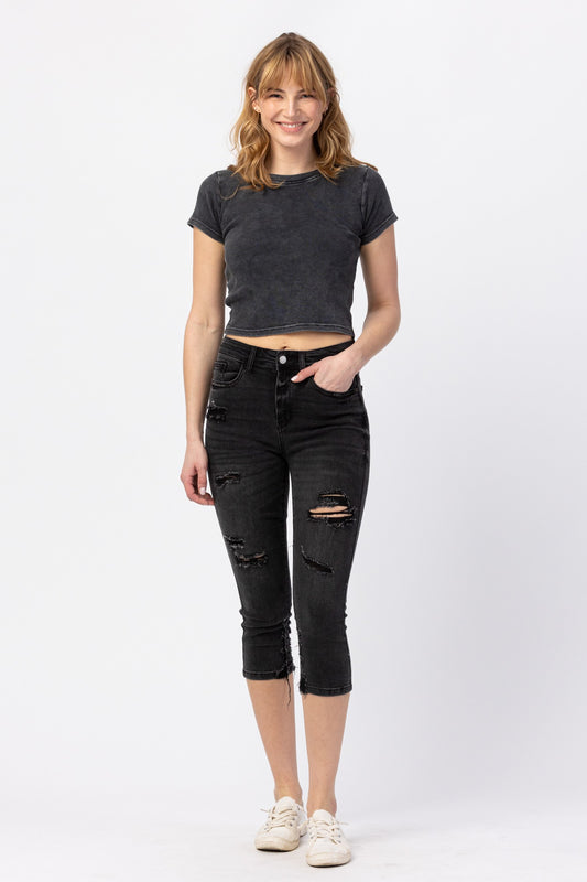 JUDY BLUE BLACK HIGH WAIST CAPRI SKINNY