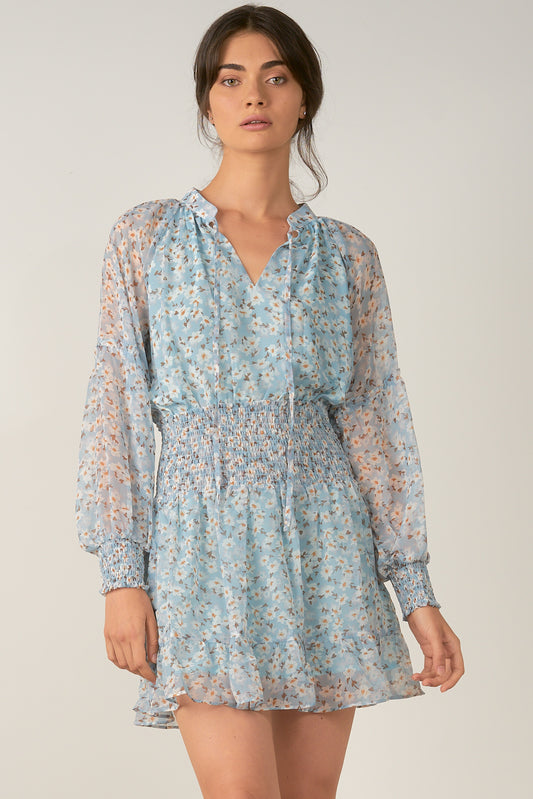 ELAN SP22 2 Dress L/S Smock Waist IN BLUE FLEUR