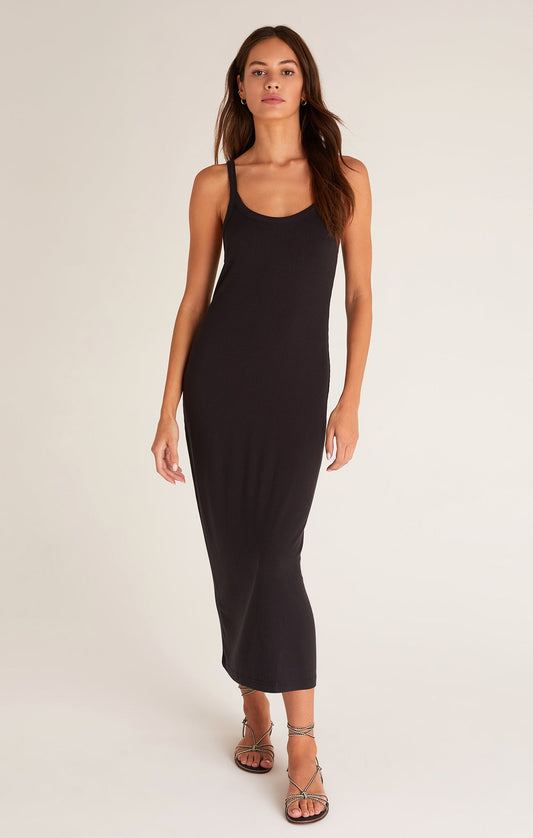 Z SUPPLY MELODY MIDI RIB DRESS IN BLACK