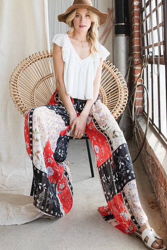 Floral Print Sheer Lurex Fabric Pants