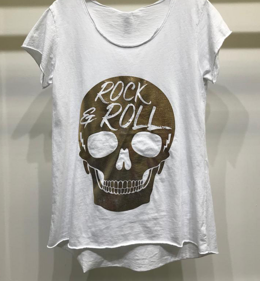 ROCK AND ROLL SKULL GOLD FOIL TSHIRT