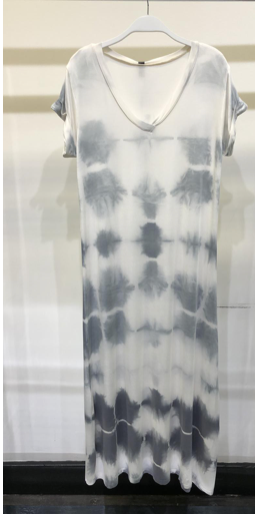 SHORT SLEEVE ALLIGATOR TIE DYE V NECK MAXI DRESS