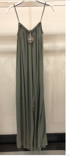 SPAGHETTI STRAP WIDE LEG JUMPSUIT IN ARMY GREEN