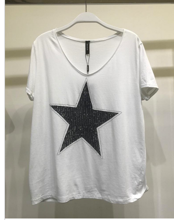 TWO TONE SEQUIN STAR SHORT SLEEVE TEE