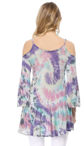 TYE DYE FLOWY COLD SHOULDER TOP