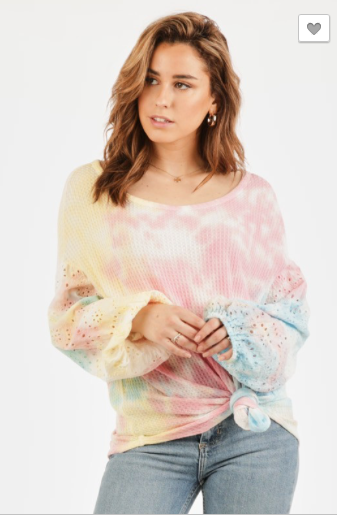 PLUS EYELET CONTRAST BELL SLEEVE TIE DYE TOP