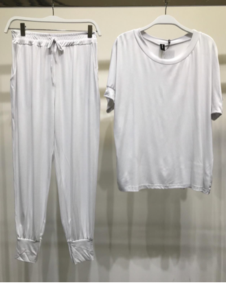 OVERSIZE TOP SOLID CUFFED JOGGER WITH POCKETS N WHITE