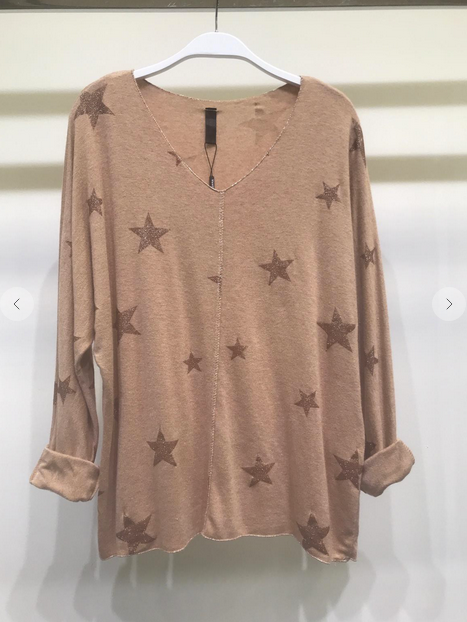 ALL OVER SHIMMER STARS LONG SLEEVE HEATHER TOP