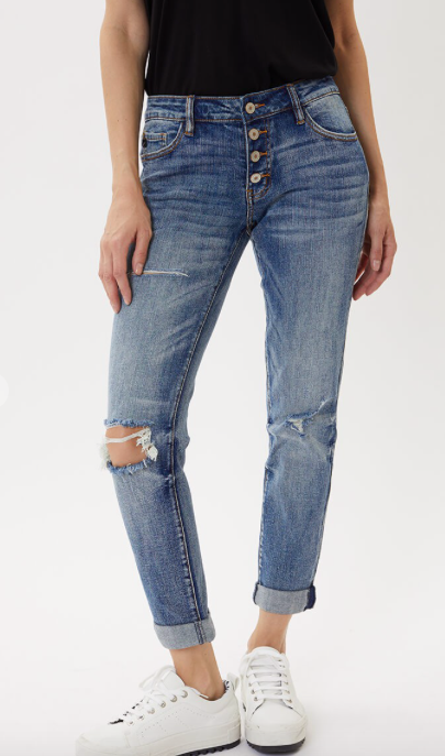 Mid Rise Button Fly Mom Jeans - KC5118D