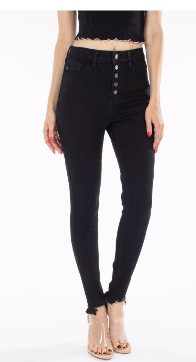 High Rise Button Fly Super Skinny Jeans  BLACK