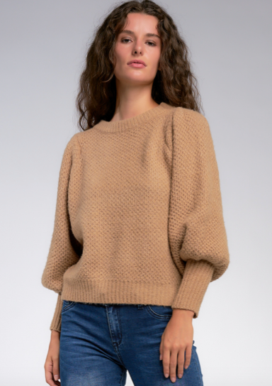 ELAN F20 SWEATER W/ PUFF SLV IN LATTE