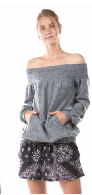 VAVA BRUSHED GREY OFF SHOULDER TOP