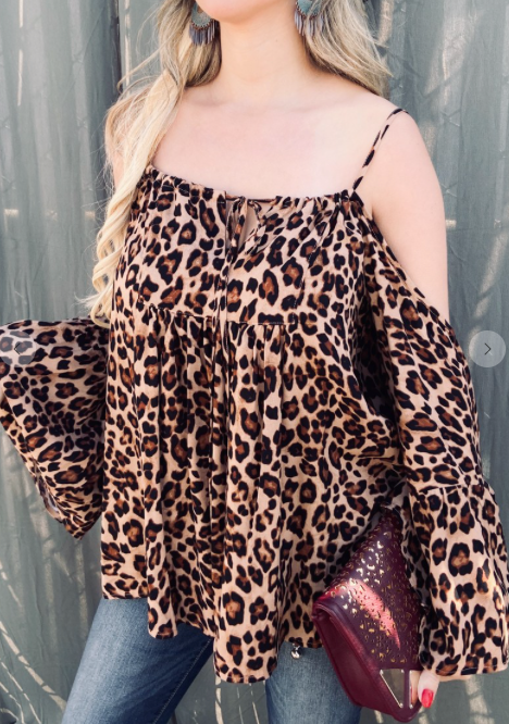 Leopard Printed Cold Shoulder Halter Neck Top