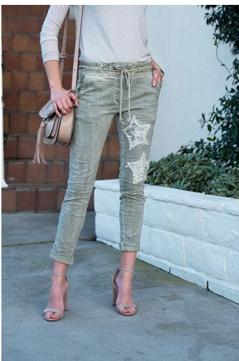 METALLIC SIDE STRIPE STAR SEQUIN CRINKLE JOGGER