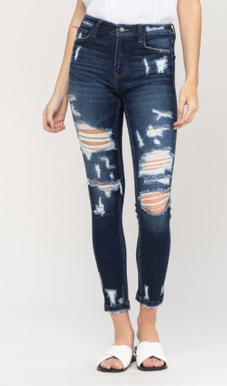 VERVET HIGH RISE DISTRESSED ANKLE SKINNY