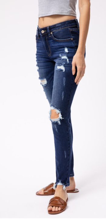 KAN CAN Mid Rise Distressed Super Skinny - KC5055KD