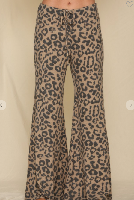 Knit Brushed Hacci Leopard printer Wide Leg Pants