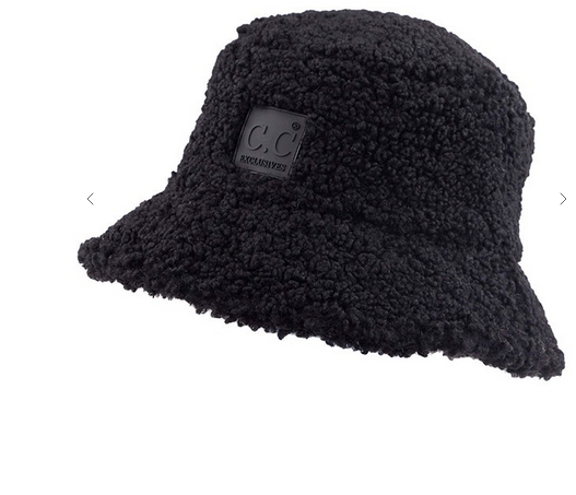 C.C Sherpa Bucket Hat with Rubber Patch 100% Faux Sherpa