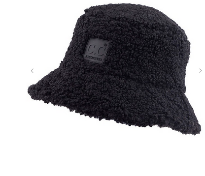 C.C Sherpa Bucket Hat with Rubber Patch 100% Faux Sherpa