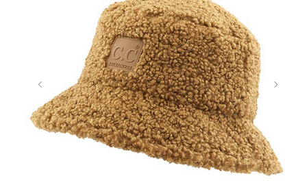C.C Sherpa Bucket Hat with Rubber Patch 100% Faux Sherpa