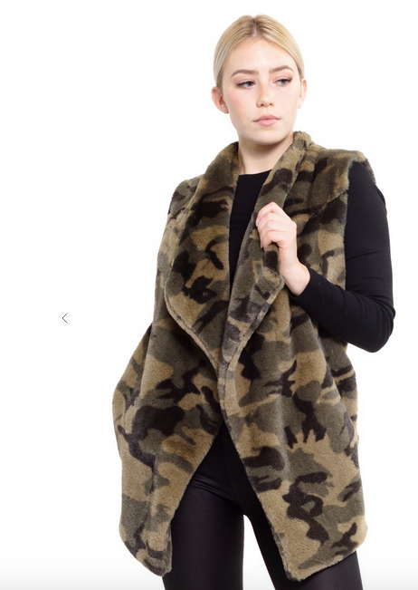 Faux fur camo pocket vest